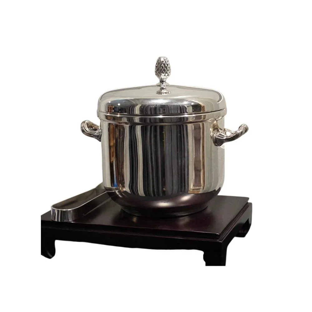 Mid-Century Ice Bucket, Silver-Plated Barware, Hollywood Regency Bar Decor